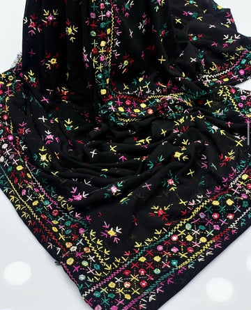 Korean Georgette Fabric 
Sindhi Embroidered Chadar With Mirror Work