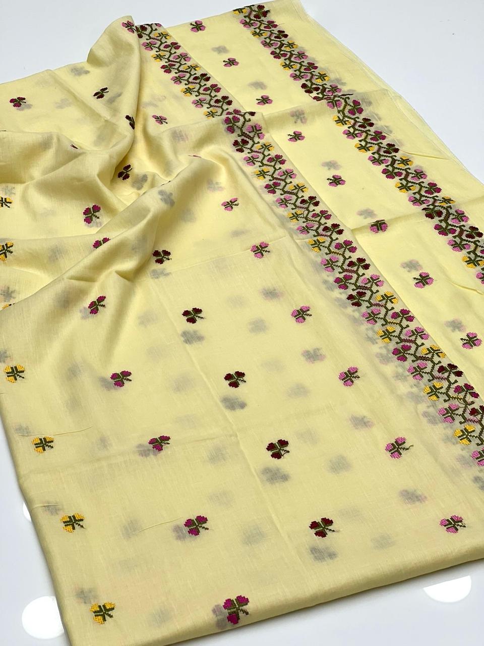Elegant And Beautiful Machine Cross Stitch Embroidery Pure Lawn Chadar