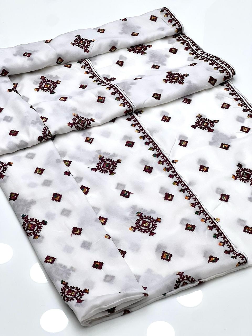 Elegant And Beautiful Machine Made Balochi Embroidery Premium Quality Swiss Lawn Fabric