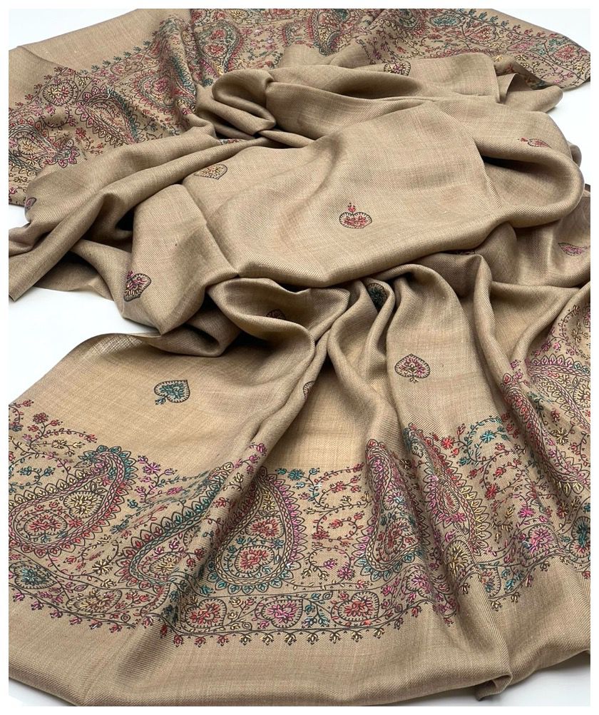 Pashmina Hand Made Kashmiri Embroidery With Block Print Shawl