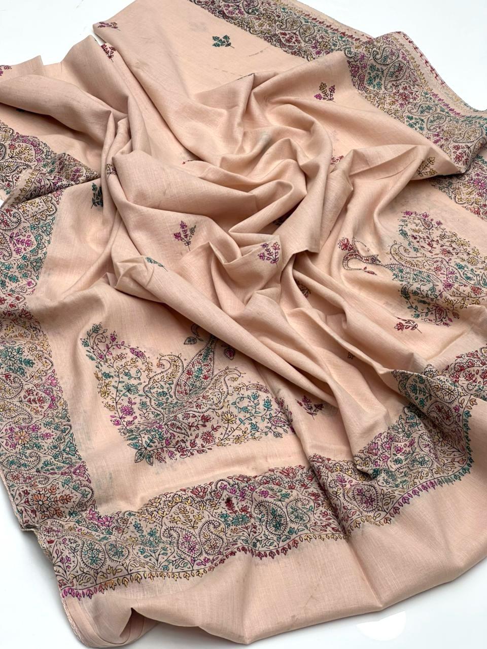 Elegant And Beautiful Kashmiri Hand Made Embroidered With Block Print Pure Lawn Chadar