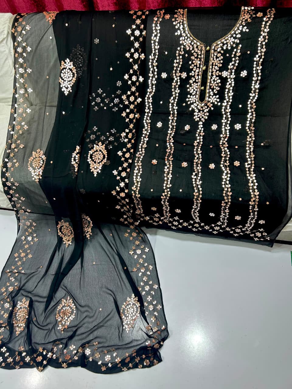 Handmade Gotta Pasting Shirt Along With Chiffon Gotta Dupatta 2 Pcs Dress