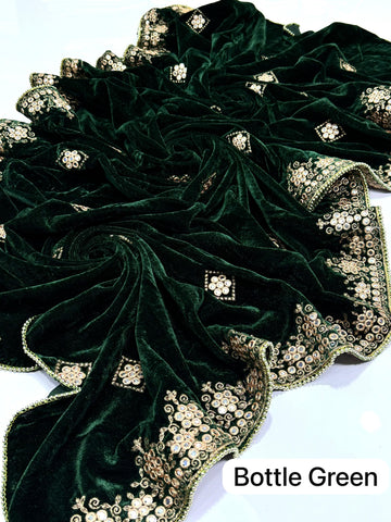 Beautiful Machine 9mm Sequence With Tilla Thread Velvet Shawl
