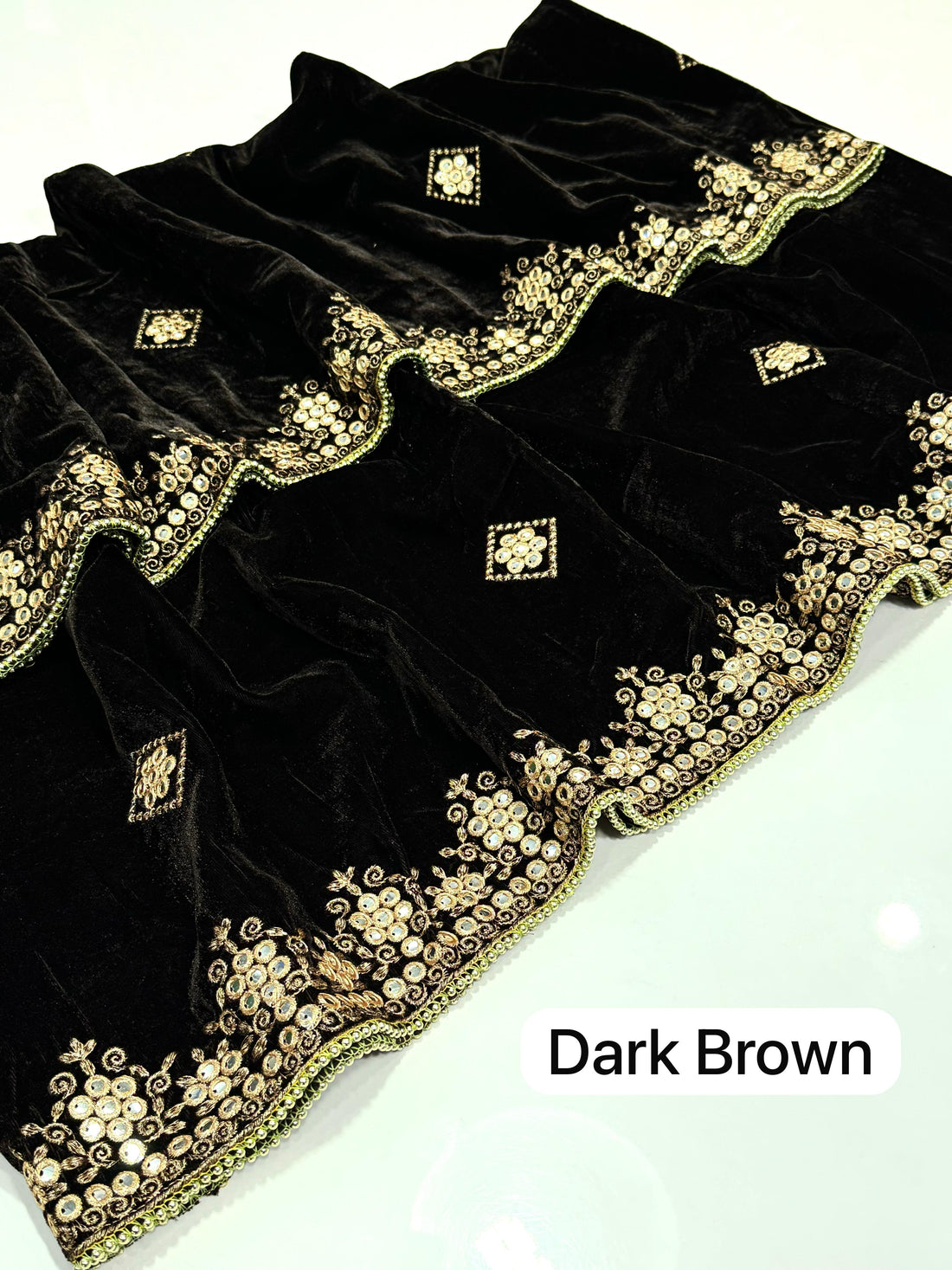 Beautiful Machine 9mm Sequence With Tilla Thread Velvet Shawl