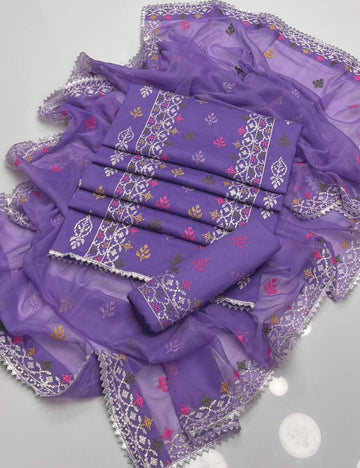 Machine Sequence Embroidered 3 Pieces Suit