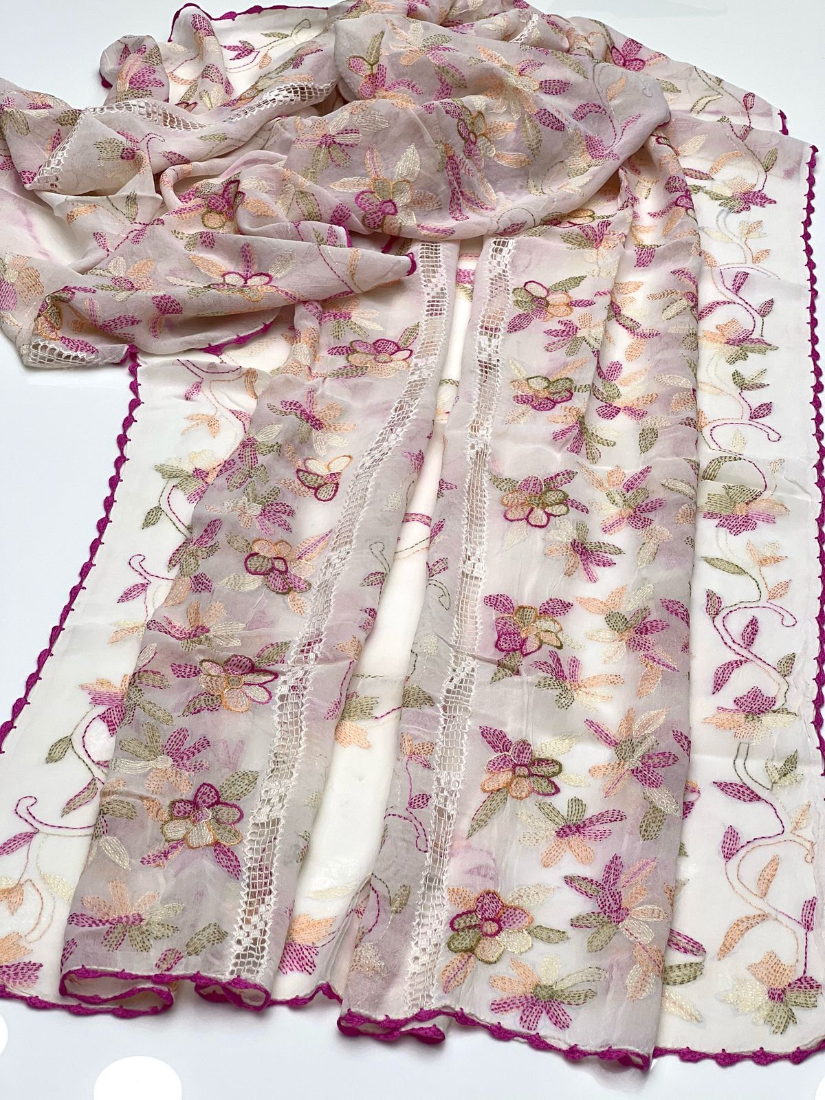 Elegant And Beautiful Hand Embroidered Multani With Tarkashi Chiffon Dupatte