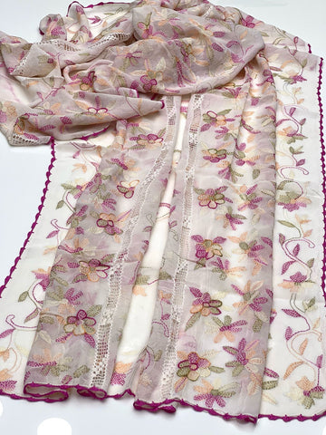 Elegant And Beautiful Hand Embroidered Multani With Tarkashi Chiffon Dupatte