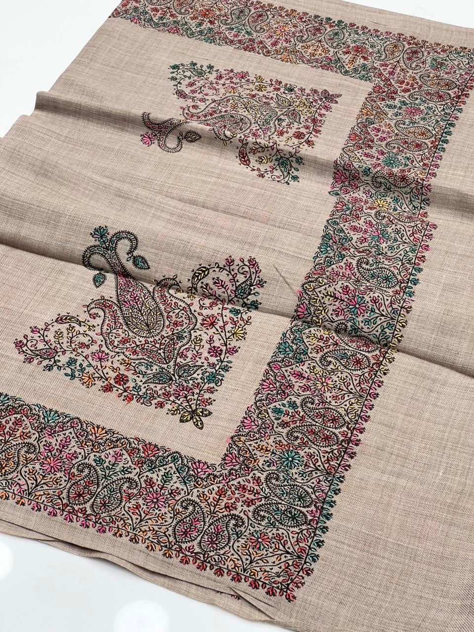 Pashmina Hand Made Kashmiri Embroidery With Block Print Shawl