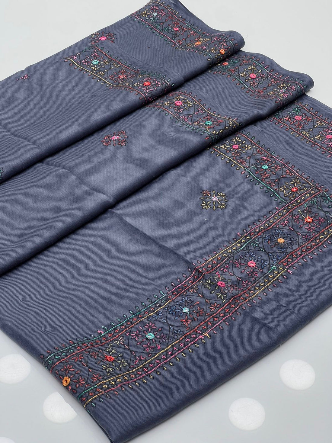 Pashmina Hand Made Mirror Kashmiri Embroidery With Block Print Shawl