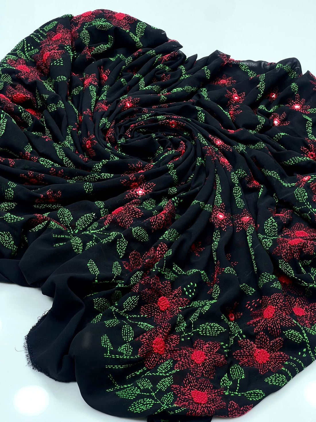Korean Georgette Fabric 
Beautiful Multani Embroidered Chadar With Mirror Work