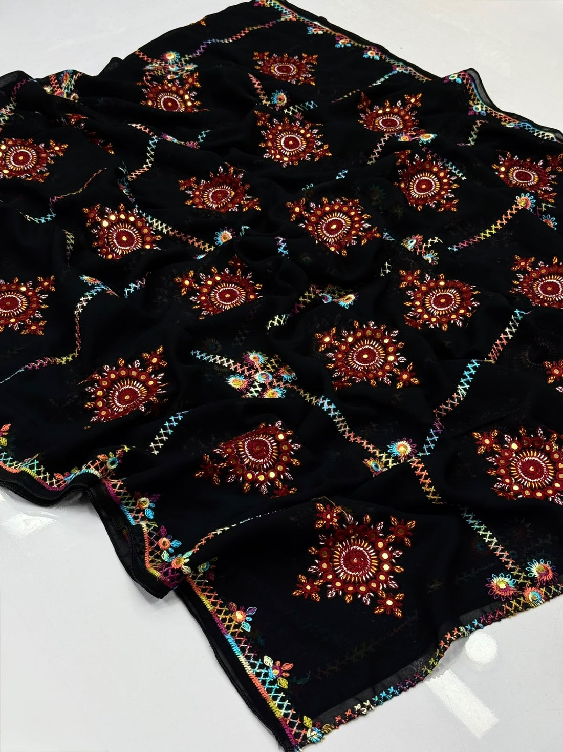 Korean Georgette Fabric
Elegant And Beautiful Balochi Machine Work Chadar