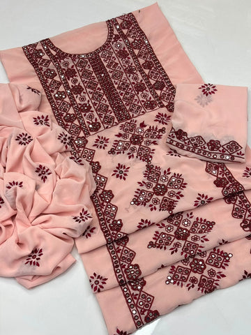Soft Korean Georgette Handmade Multani Embroidery With Mirror Jall Work 2 Piece Dress