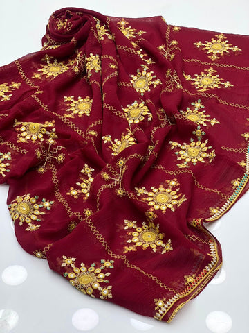 Crinkle Chiffon Stuff 
Machine Balochi Embroidery With Sequence Chadar