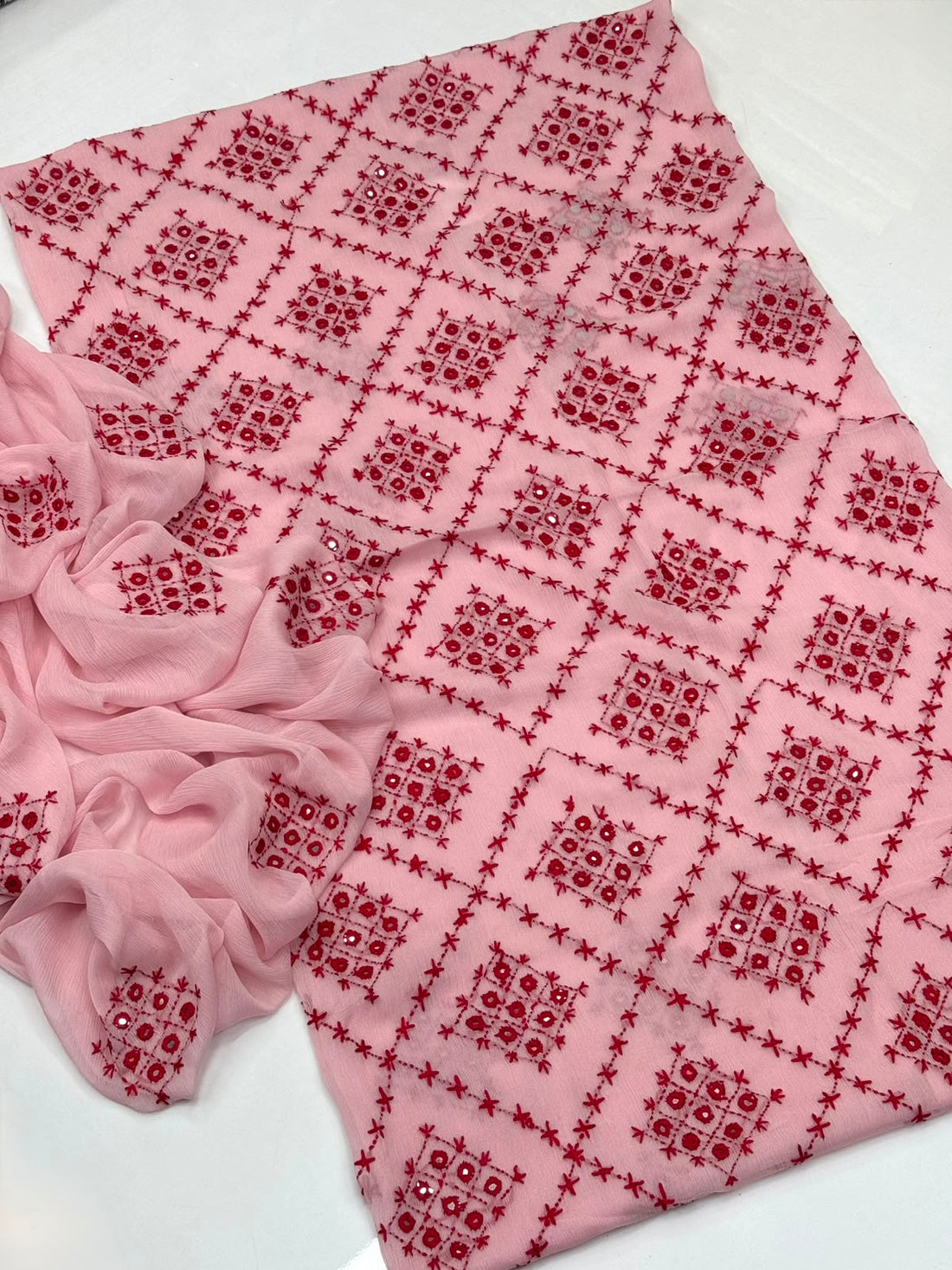 Soft Bamber Chiffon Handmade Multani Embroidery Work 2 Pieces Suit