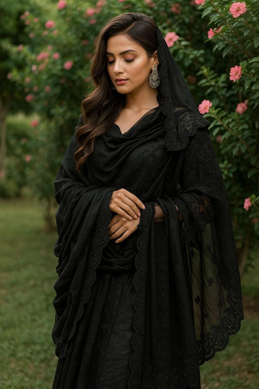 Bamber Chiffon Stuff 
Machine Chicken Kari Embroidered Dupatta
