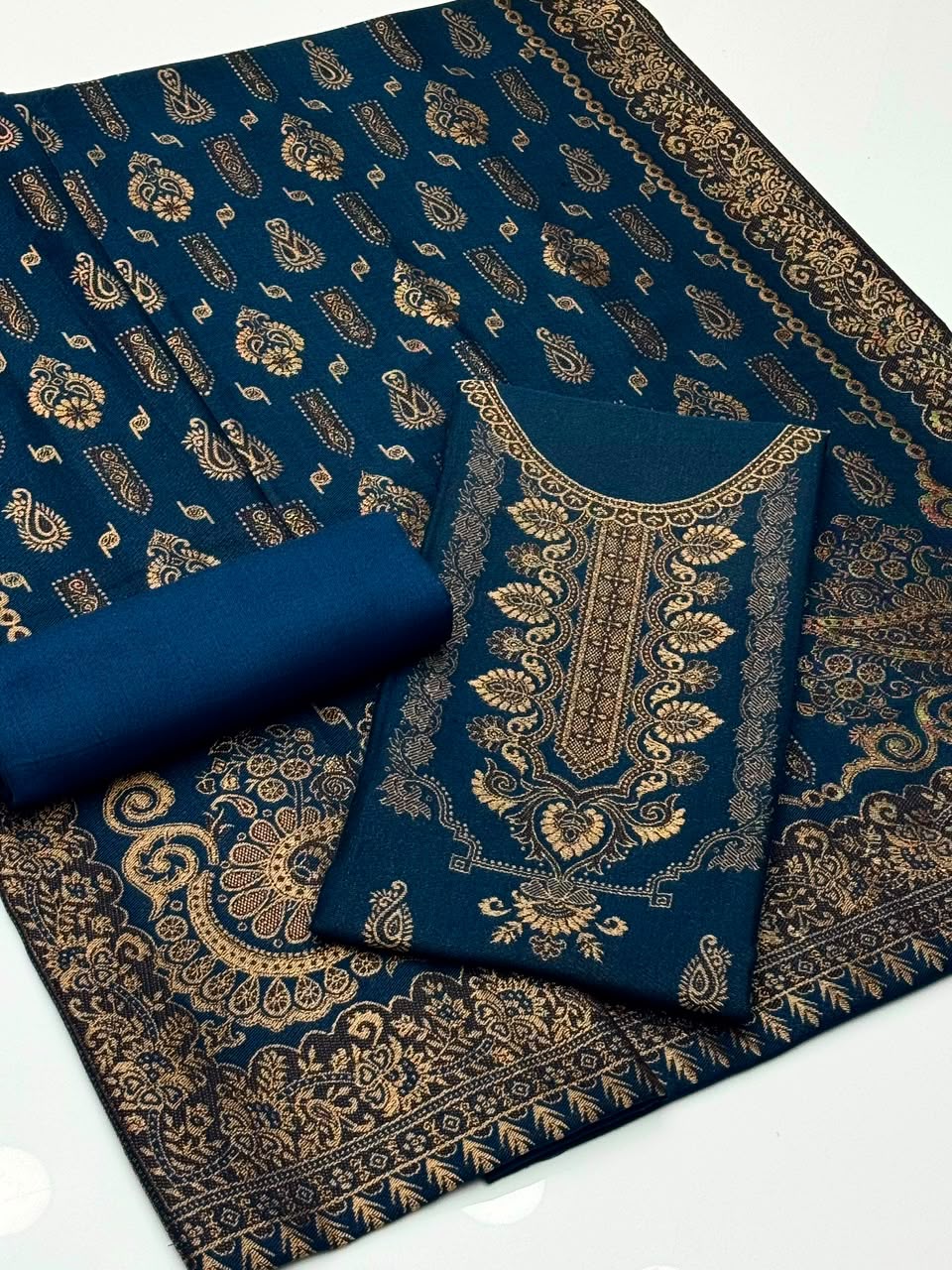 Banarsi Shirt And Shawl With Simple Pashmina Trouser 3 Piece Dress