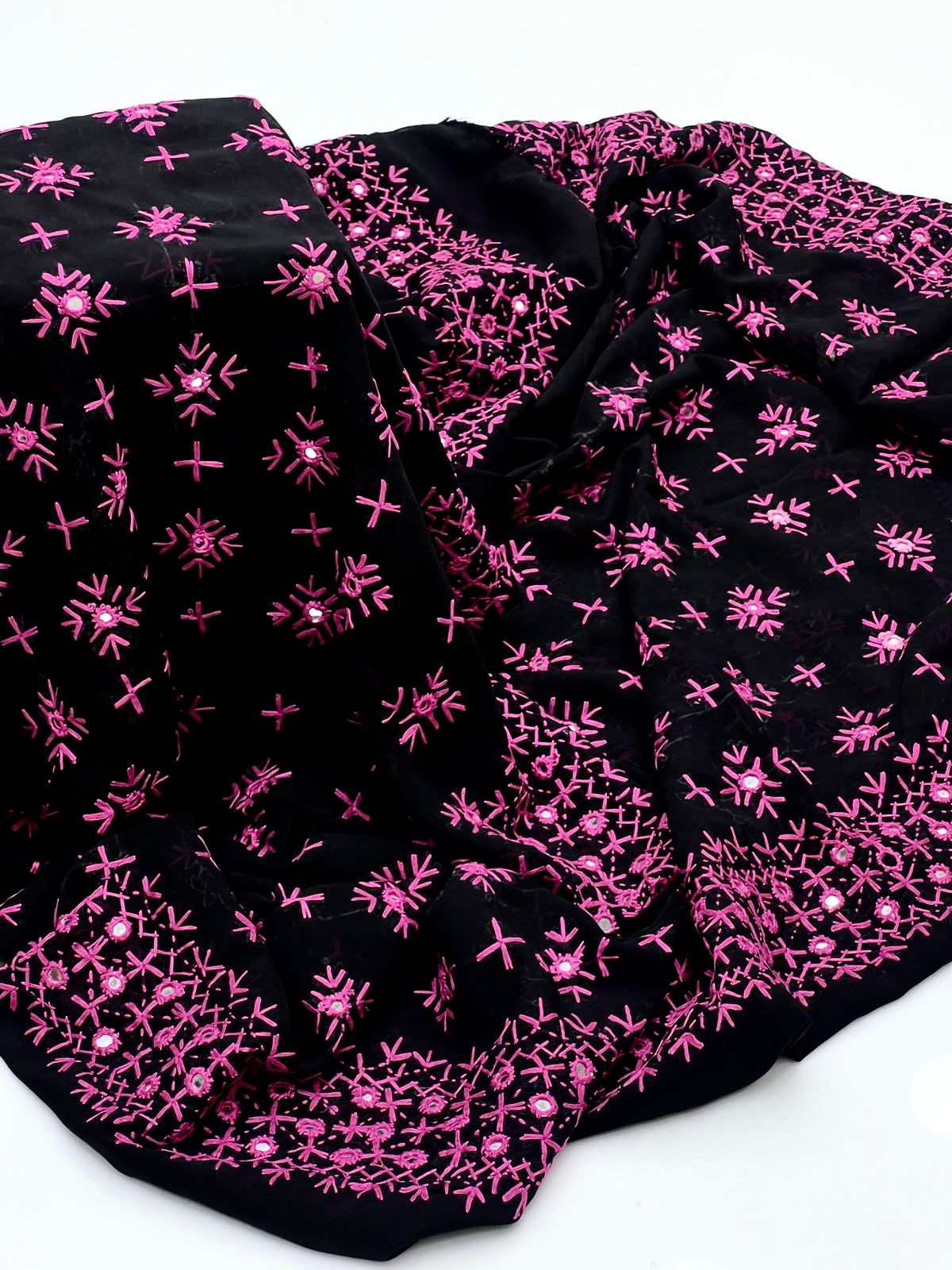 Korean Georgette Fabric 
Sindhi Embroidered Chadar With Mirror Work