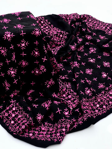 Korean Georgette Fabric 
Sindhi Embroidered Chadar With Mirror Work