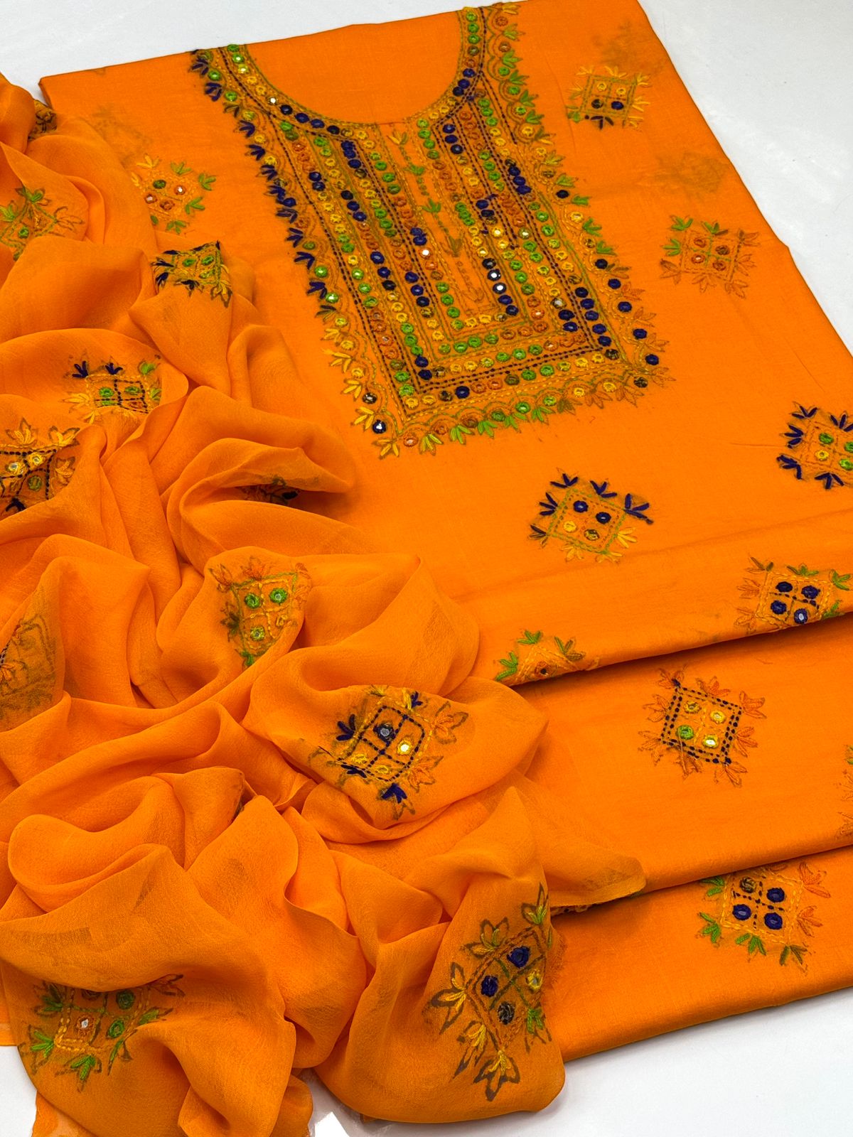 Multani Handmade Traditional Hand Made Multani Embriodery With Mirror 3 Piece Dress