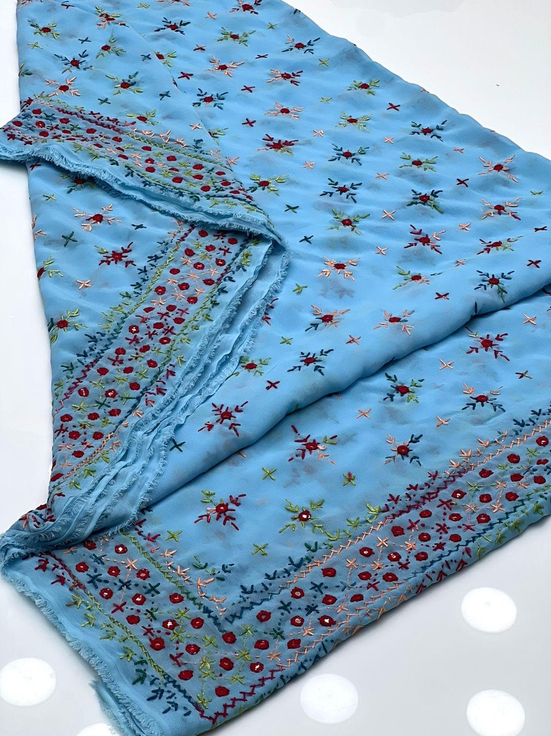 Korean Georgette Fabric 
Sindhi Embroidered Chadar With Mirror Work