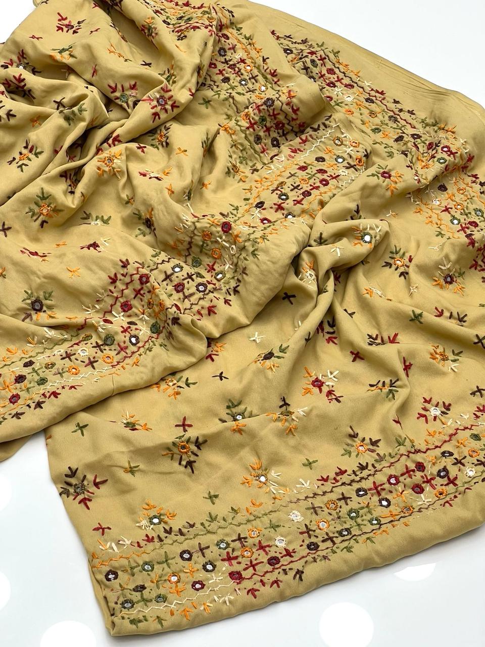 Elegant And Beautiful Hand Made Sindhi Embroidery Swiss Lawn Fabric