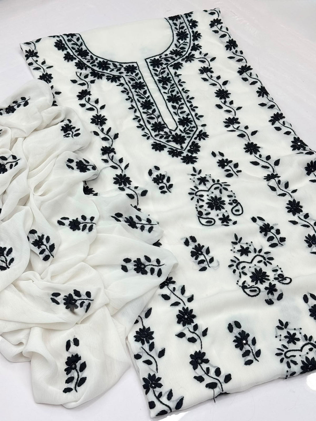 Soft Bamber Chiffon Handmade Multani Embroidery Jall Work 2 Piece Dress