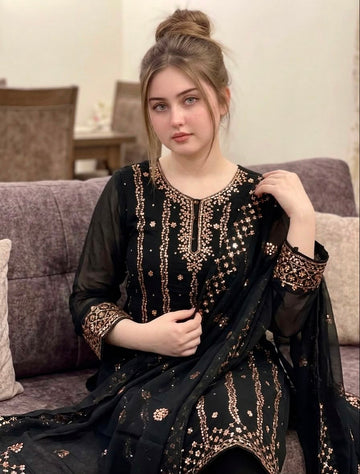 Handmade Gotta Pasting Shirt Along With Chiffon Gotta Dupatta 2 Pcs Dress