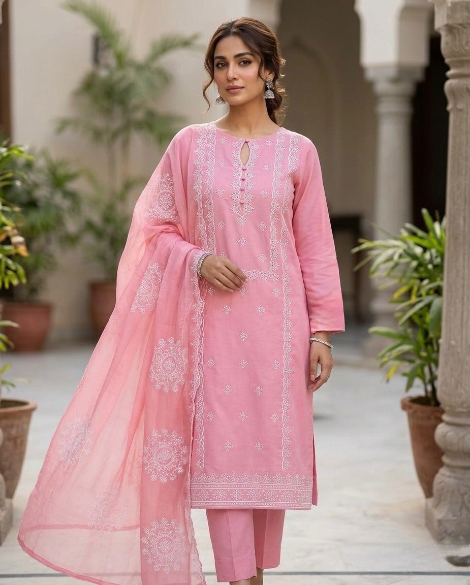 Machine Chicken Embroidery 3 Piece Dress