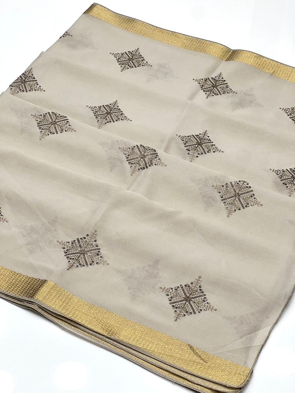 Kuster Textile Swiss Lawn Fabric Machine Embroidery With Sequence and Jacquard Border