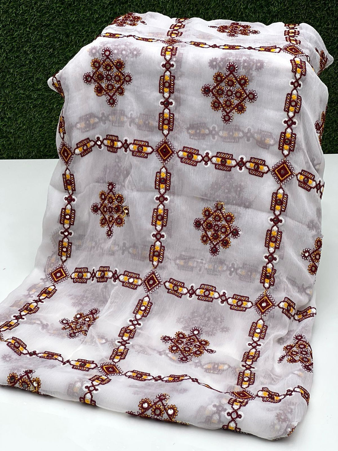 Crinkle Chiffon Stuff 
Machine Balochi With Sequence Full Size Chadar