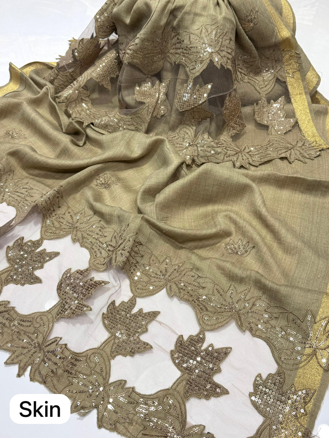 Cut Work And Sequence Embriodery Pashmina Shawl