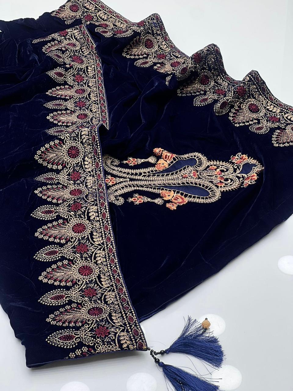 9000 Micro Velvet 
Machine Zarri Work Embroidery Shawl