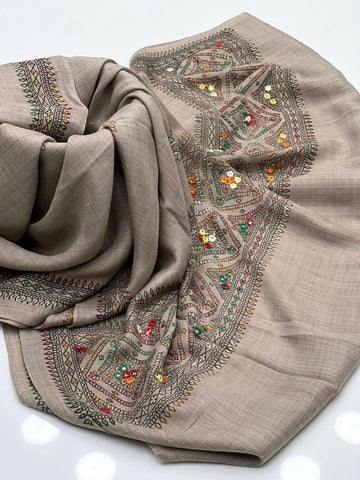 Pashmina
Hand Made Mirror Kashmiri Embroidery With Block Print Shawl