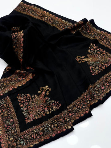 Pashmina Hand Made Kashmiri Embroidery With Block Print Shawl