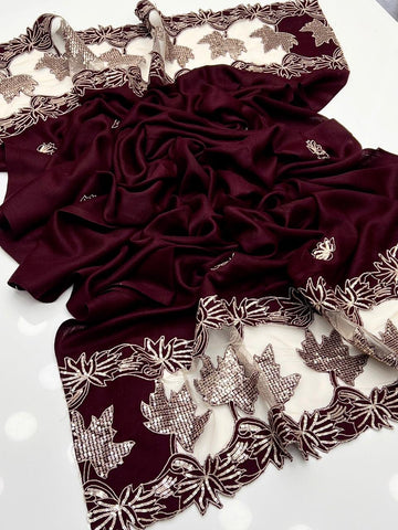 Pashmina 
Machine Cut Work With Sequence Shawl