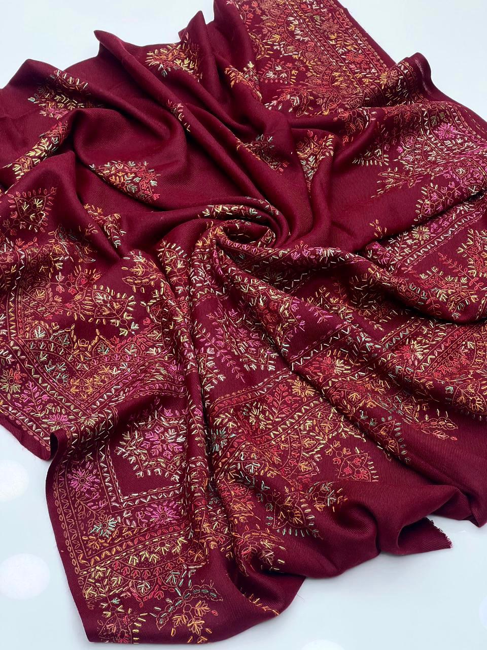 Pashmina 
Hand Made Kashmiri Embroidery With Block Print Shawl