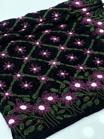Korean Georgette Fabric 
Beautiful Multani Embroidered Chadar With Mirror Work