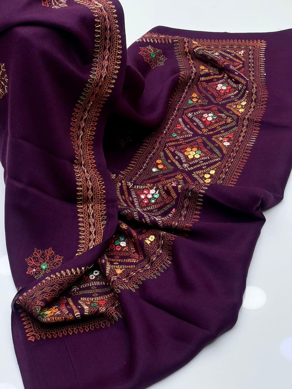 Pashmina
Hand Made Mirror Kashmiri Embroidery With Block Print Shawl