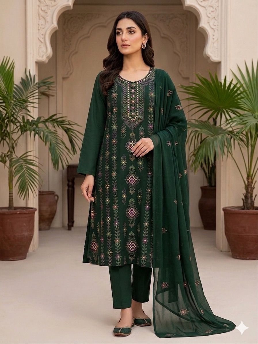 Hand Made Multani Embriodery With Mirror Work
3 Pieces Suit