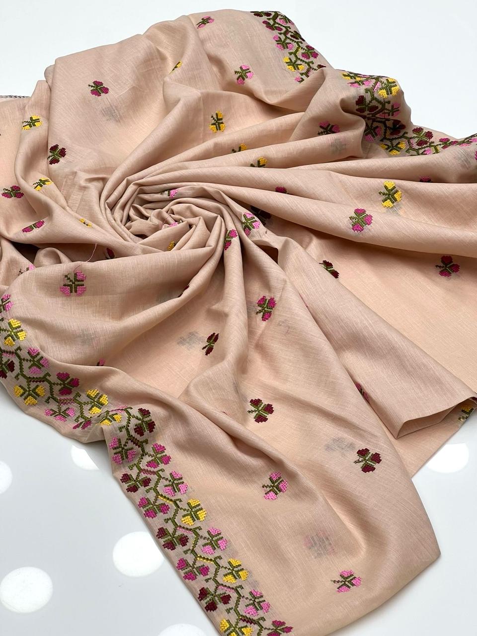 Elegant And Beautiful Machine Cross Stitch Embroidery Pure Lawn Chadar