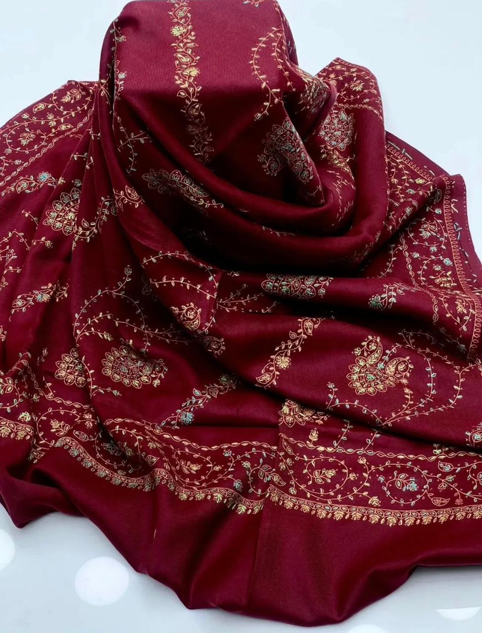 Pashmina 
Hand Made Kashmiri Embroidery With Block Print Shawl